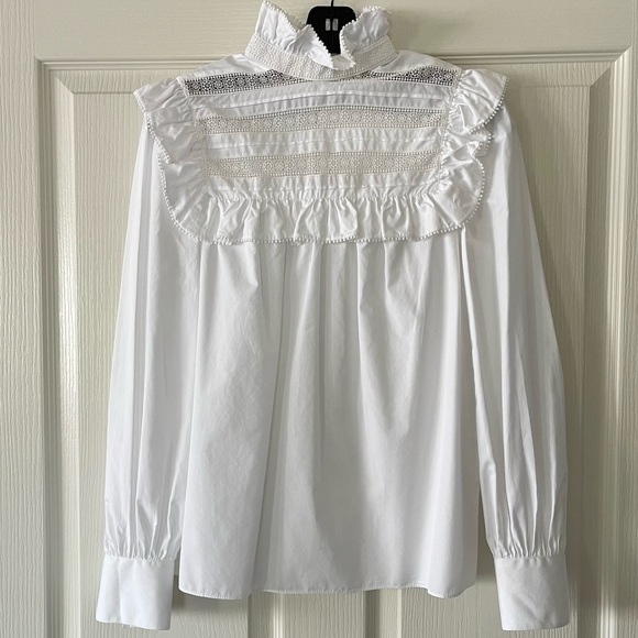 CELINE St Tropez Blouse with Broderie Anglaise - White - Size 34 - Picture 1 of 13